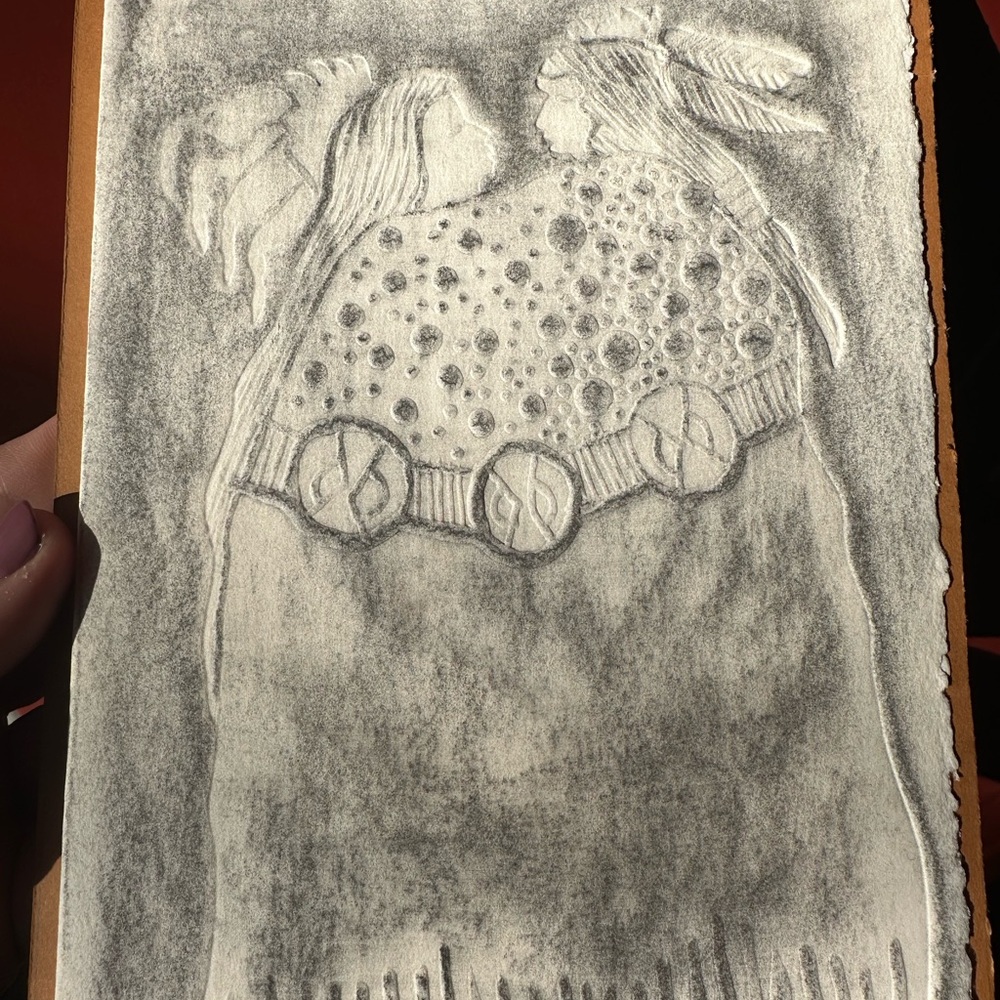Framed Charcoal rubbed embossed indigenous art of King Kuka
